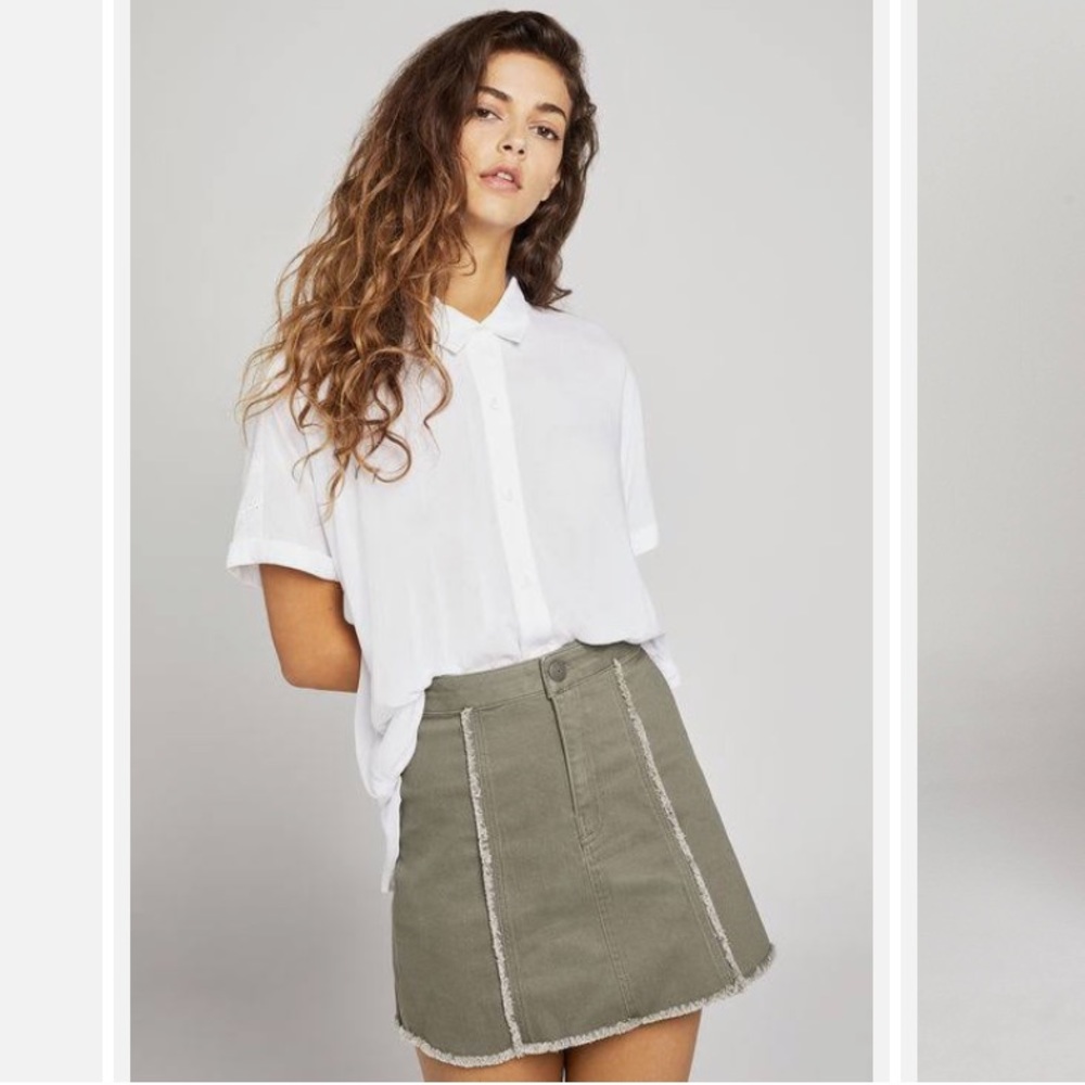 NEW BCBGeneration Frayed Denim Mini Skirt Olive Army Green 27